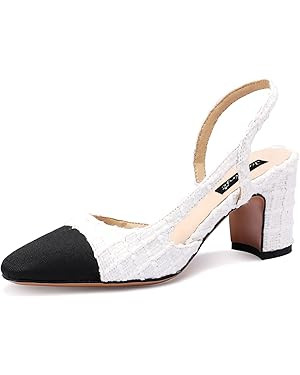 JiaBinji Slingback Heels for Women Two Tone Closed Round Toe Casual Pumps | Amazon (US)
