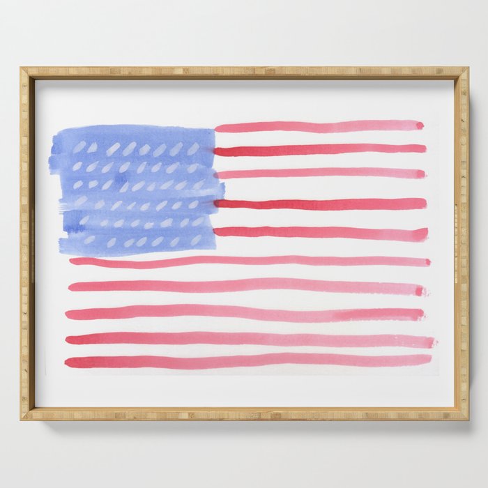 American Flag 4th of July watercolor design Serving Tray | Society6