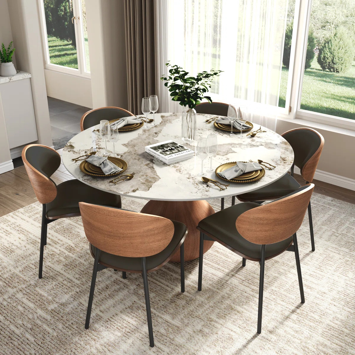 Otelia 7Pcs Dining Set Wide Seats For 4/6/8/10 | Wayfair North America