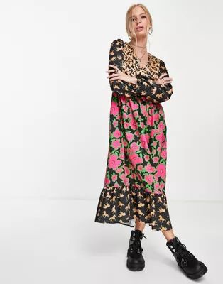 Twisted Wunder midaxi dress with balloon sleeves in multi print | ASOS (Global)
