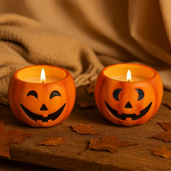 Halloween Pumpkin Ceramic Candle-to-Planter Set – 2-Piece Jack-O’-Lantern Candle Jars, Reusab... | Walmart (US)