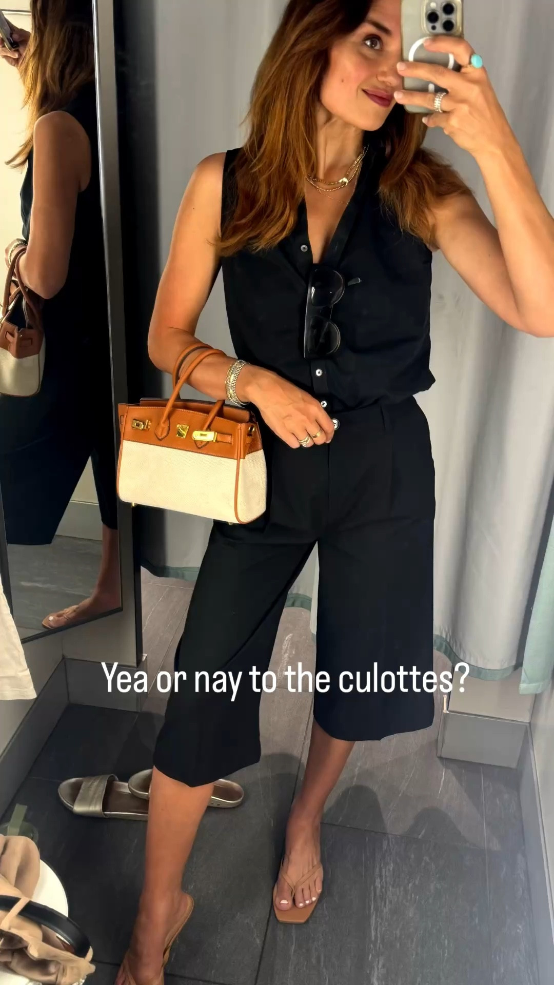 Culottes size 4 H&M tts nice length and pleats
Thong sandals 
Workwear 