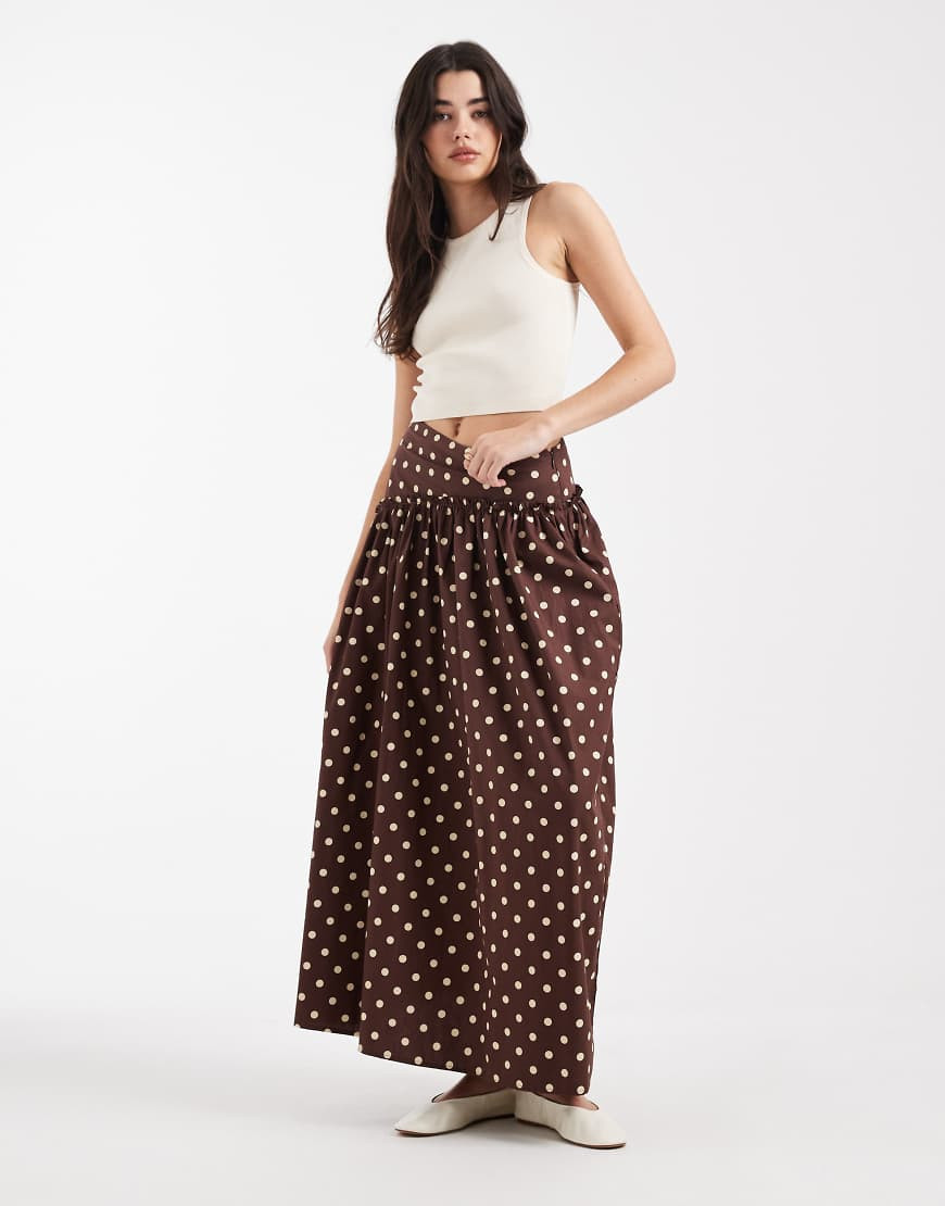 ASOS DESIGN asymmetric dropped waist maxi skirt in polka dot-Multi | ASOS (Global)