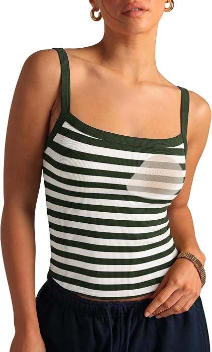 SUUKSESS Women Cotton Rib Padded Tank Tops Sleeveless Spaghetti Strap Square Neck Tops Summer Cam... | Amazon (US)