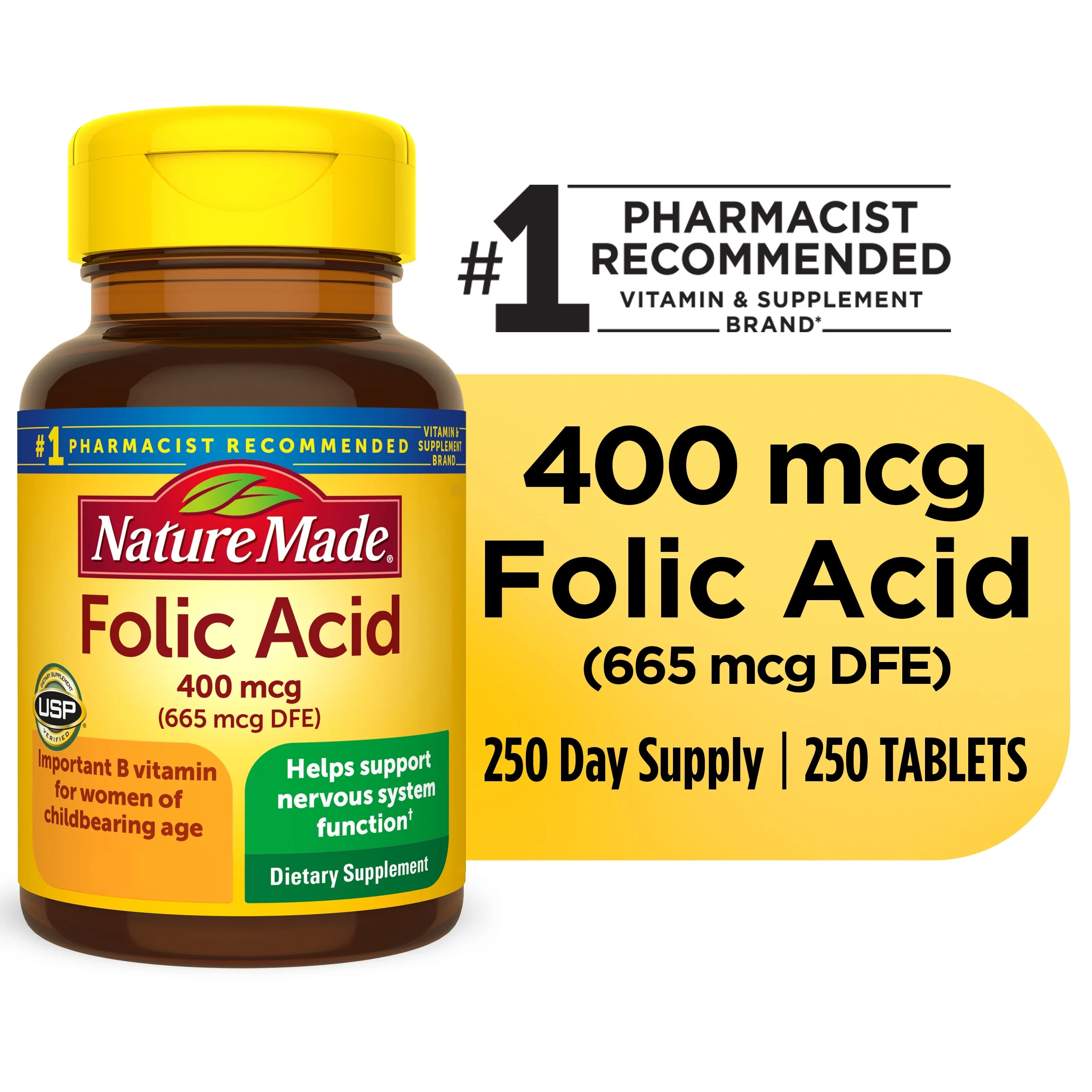 Nature Made Folic Acid 400 mcg (665 mcg DFE) Tablets, 250 Count | Walmart (US)