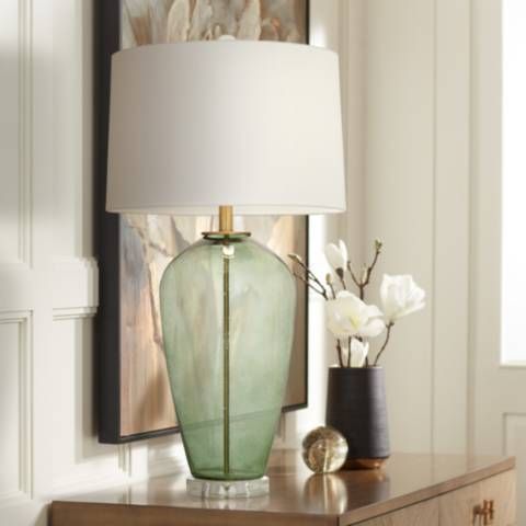 Pavo Green Glass Tall Modern Table Lamp | Lamps Plus