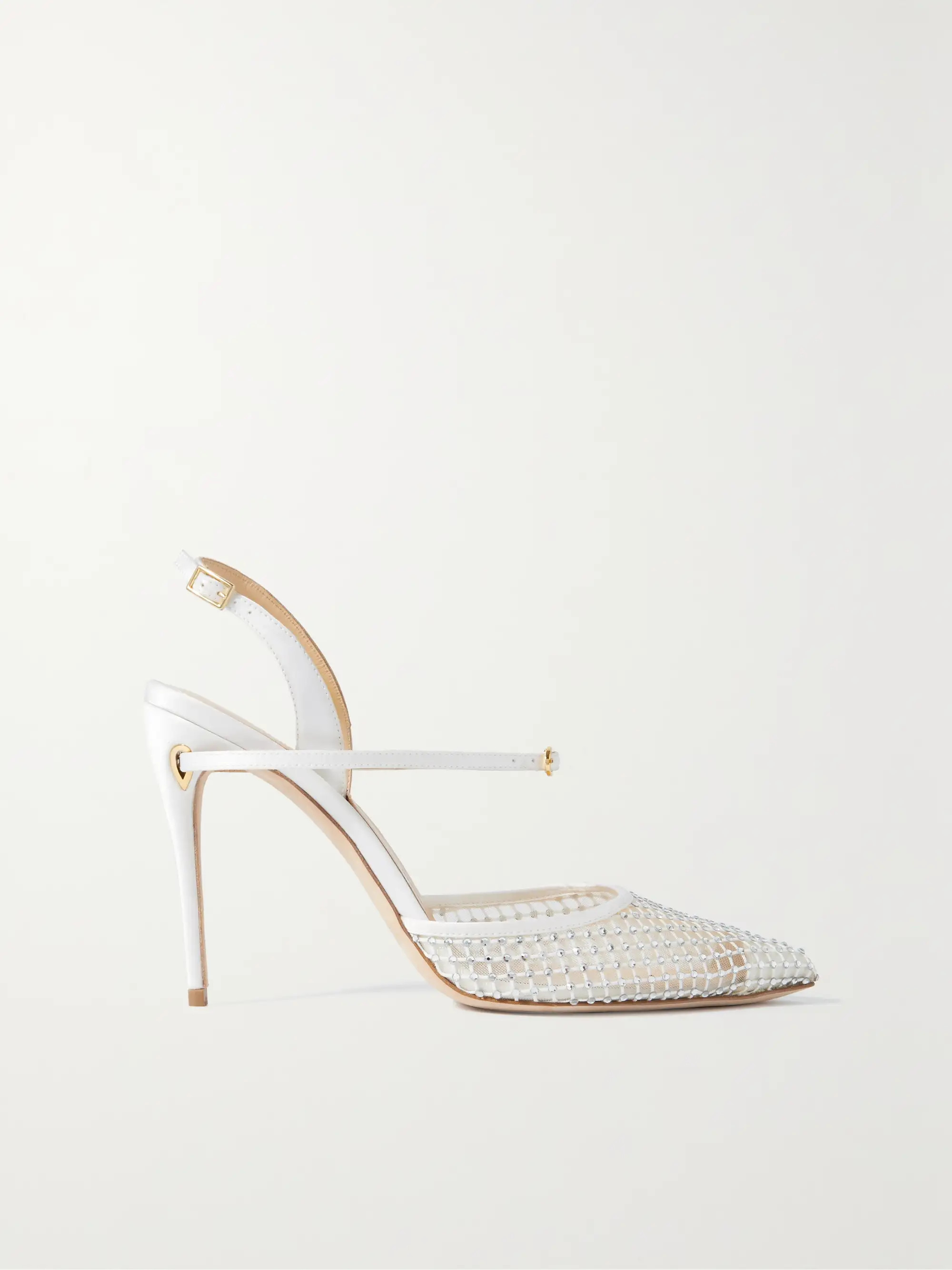 Vittorio 105 crystal-embellished mesh and satin slingback pumps | NET-A-PORTER (US)