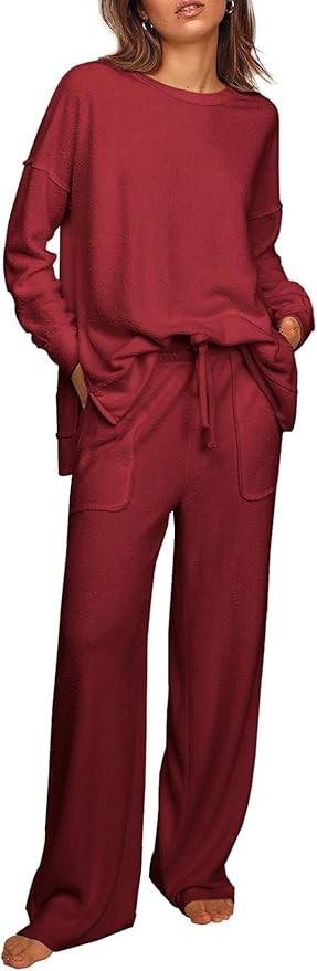 Ekouaer Womens Pajama Set 2 Piece Long Sleeve Lounge Set Micro Fleece Pjs Soft Loungewear S-XXL | Amazon (US)