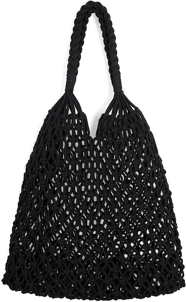 Ayliss Handmade Straw Bag Travel Beach Fishing Net Handbag Shopping Woven Shoulder Bag for Women | Amazon (US)