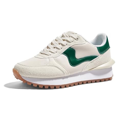 LUCKY STEP Women Platform Fashion Retro Walking Sneakers,Beige/Green,8.5 | Amazon (US)
