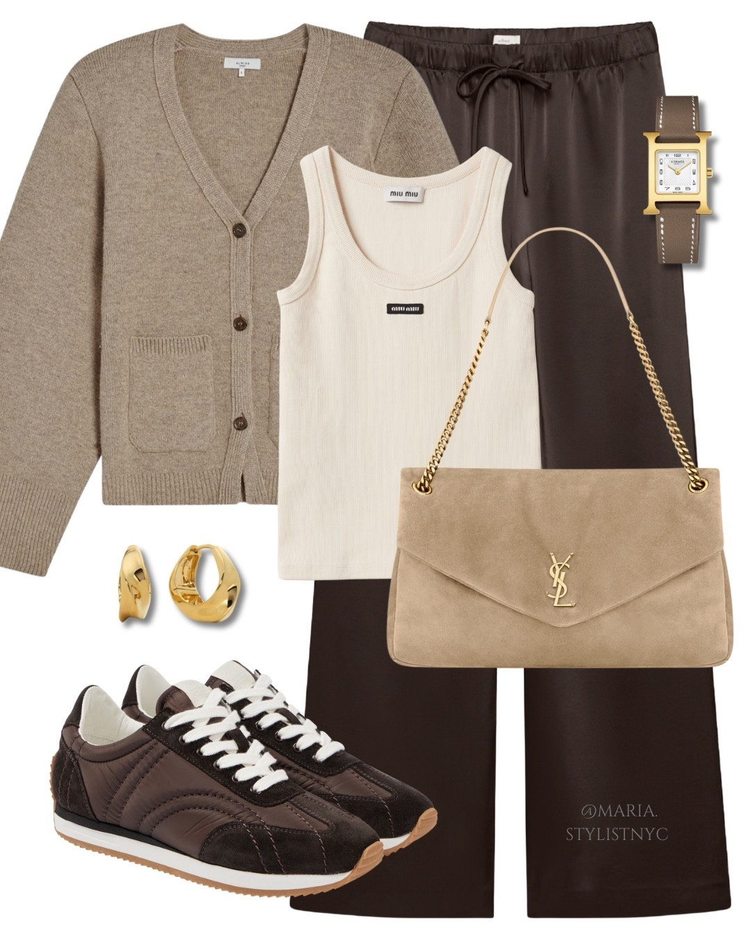 Cardigan + Brown Satin Pants + Sneakers 
Fall Outfit 🤎✨

#LTKSeasonal #LTKItBag #LTKShoeCrush