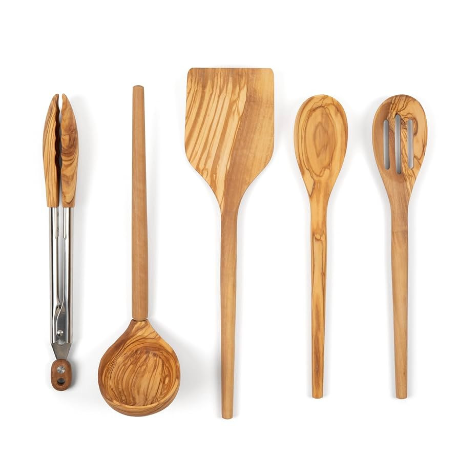 Salt & York 5-piece Olive Wooden Kitchen Utensil Set - Includes Turner, Tongs, Slotted Spoon, Lad... | Amazon (US)