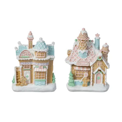 2-Piece 7"H Christmas Macaron Resin Village Table Decor | Wayfair North America