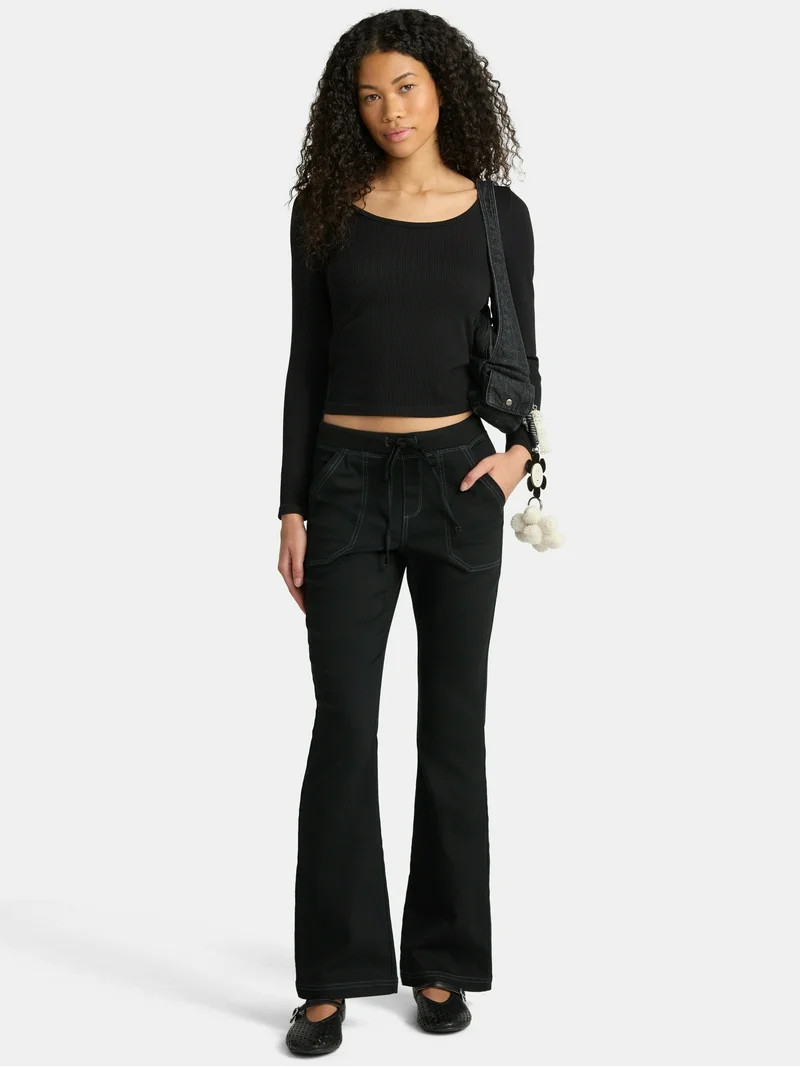 No Boundaries Ribbed Waist Bootcut Pants, 31.5'' Inseam, Women's | Walmart (US)