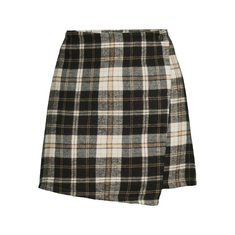 No Boundaries Junior's Flannel Faux Wrap Skirt | Walmart (US)