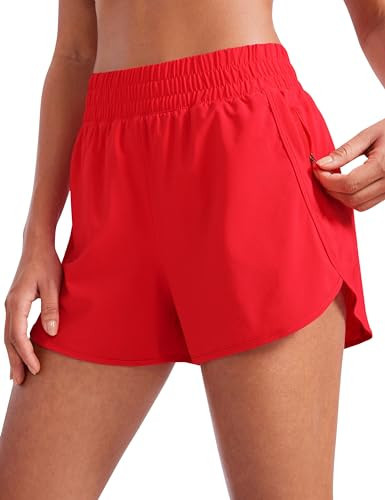 CRZ YOGA Dolphin Athletic Shorts for Women 3" - High Waisted Quick Dry for Running Workout Gym Track with Zip Pocket Deep Red X-Small | Amazon (US)