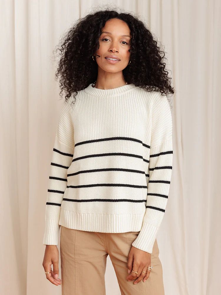 Shelter Cotton Crewneck Sweater Birch Stripe | Tradlands