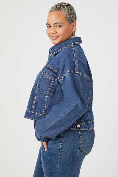 Plus Size Rhinestone Denim Trucker Jacket | Forever 21 | Forever 21 (US)