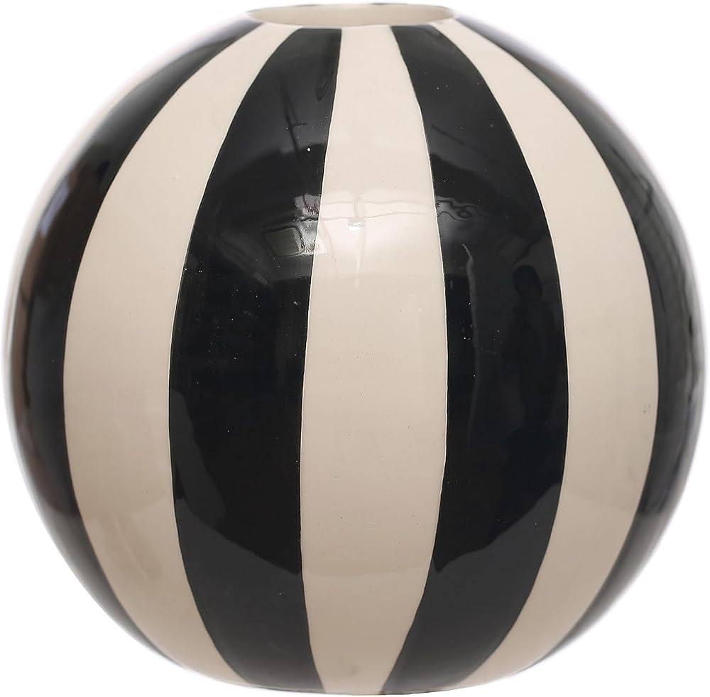 Bloomingville 4 Inches Round Stoneware Ball Stripes, Black and White Vase, Multi | Amazon (US)