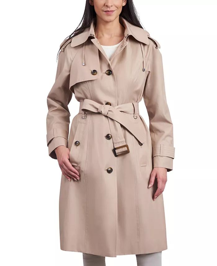 Women's Belted Hooded Water-Resistant Trench Coat | Macy's