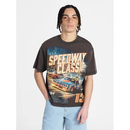 No Boundaries Oversized Cropped Graphic Tee with Short Sleeves, Men's XS-4XLT | Walmart (US)