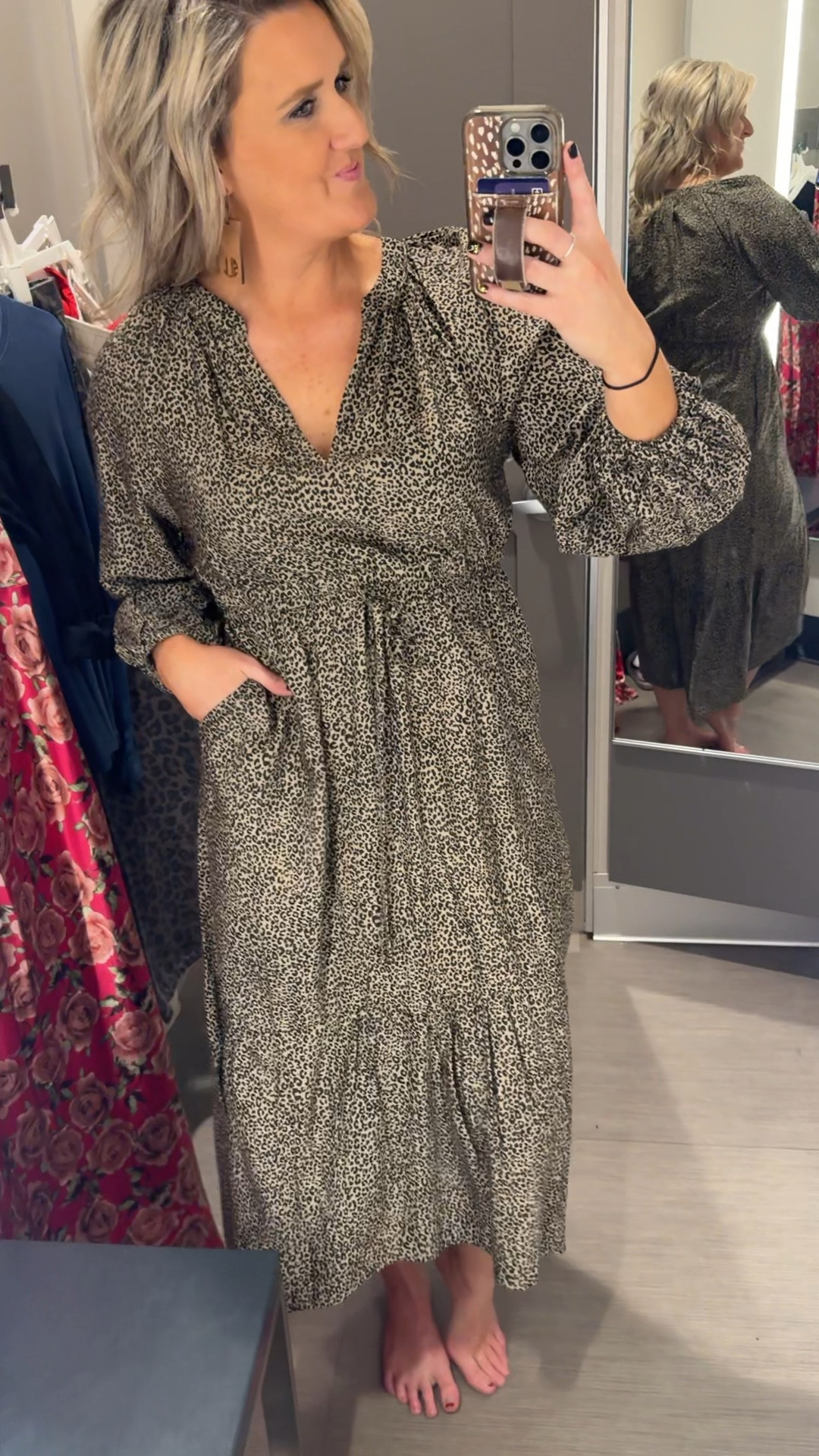 It has pockets! Loving cheetah print this season. This cheetah print dress is so fun. It’s a smaller print so it’s not as bold. Dress is comfy. Tie is functional. You could pair this dress with some knee high boots, booties or heels to complete the look. 

I’m wearing a medium. I would probably do the small but the medium gave me a little room in the chest. 

#LTKWatchNow #LTKMidsize #LTKOver40