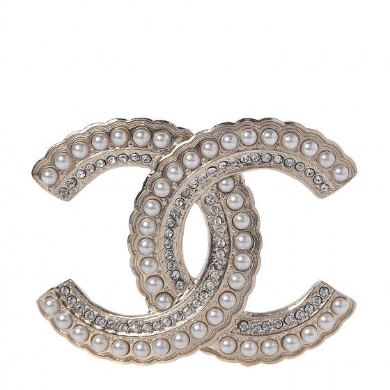 CHANEL Pearl Crystal Queen of France CC Brooch Gold | Fashionphile