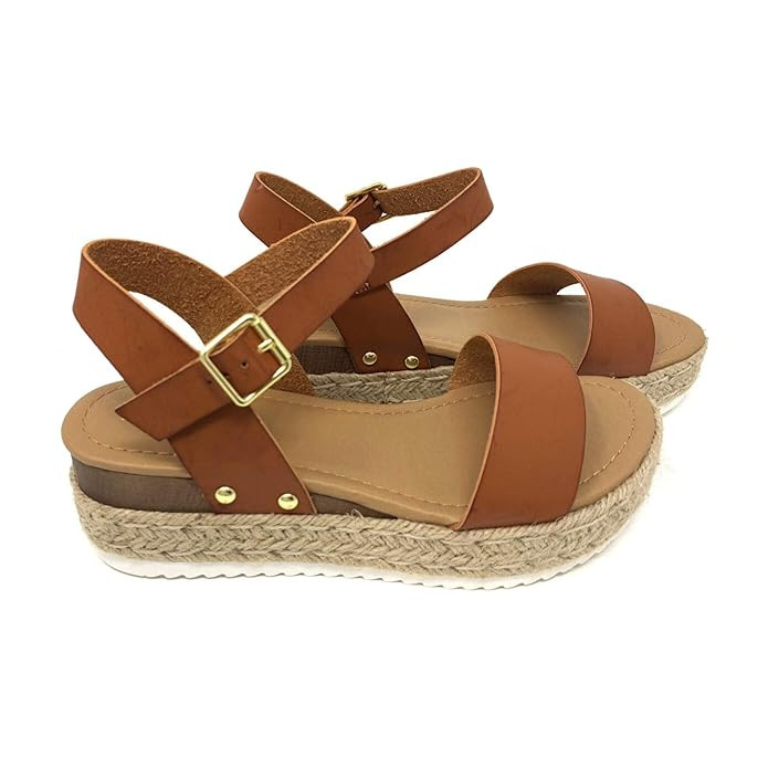 SODA Clip Womens Casual Espadrilles Trim Flatform Studded Wedge | Amazon (US)
