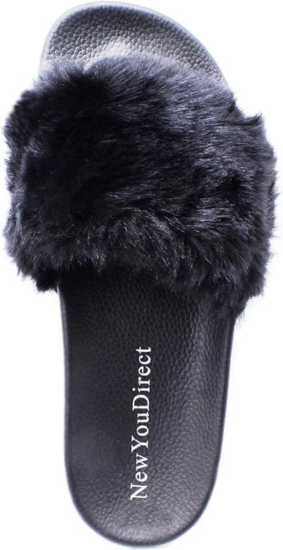 NewYouDirect Fur Slides for Women,Fuzzy Sandals Slippers Flip Flop Furry Slides Soft Flat for Ind... | Amazon (US)