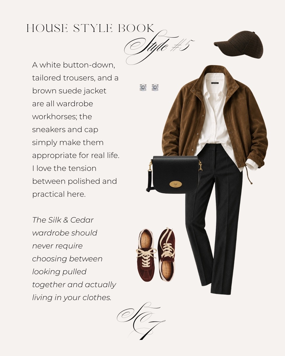 A white button-down, tailored trousers and suede jacket could easily become too serious. Add a great sneaker and a slightly unexpected cap, and suddenly it works for school drop-off, errands, lunch and everything in between. I don’t want a wardrobe that only works for the life I imagine. I want one that makes the life I actually live look better.

#FallStyle #FallOutfit #EverydayStyle #ElevatedBasics #ClassicStyle #CasualChic #TimelessWardrobe #SilkAndCedar

#LTKdayinmylife #LTKSeasonal #LTKOver40
