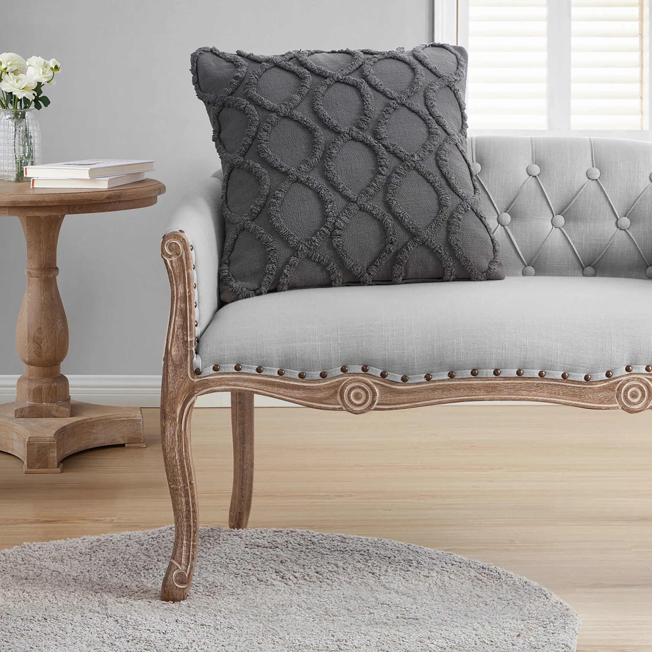 My Texas House Lantana Tufted Cotton Square Decorative Pillow Cover, 20" x 20", Grey | Walmart (US)