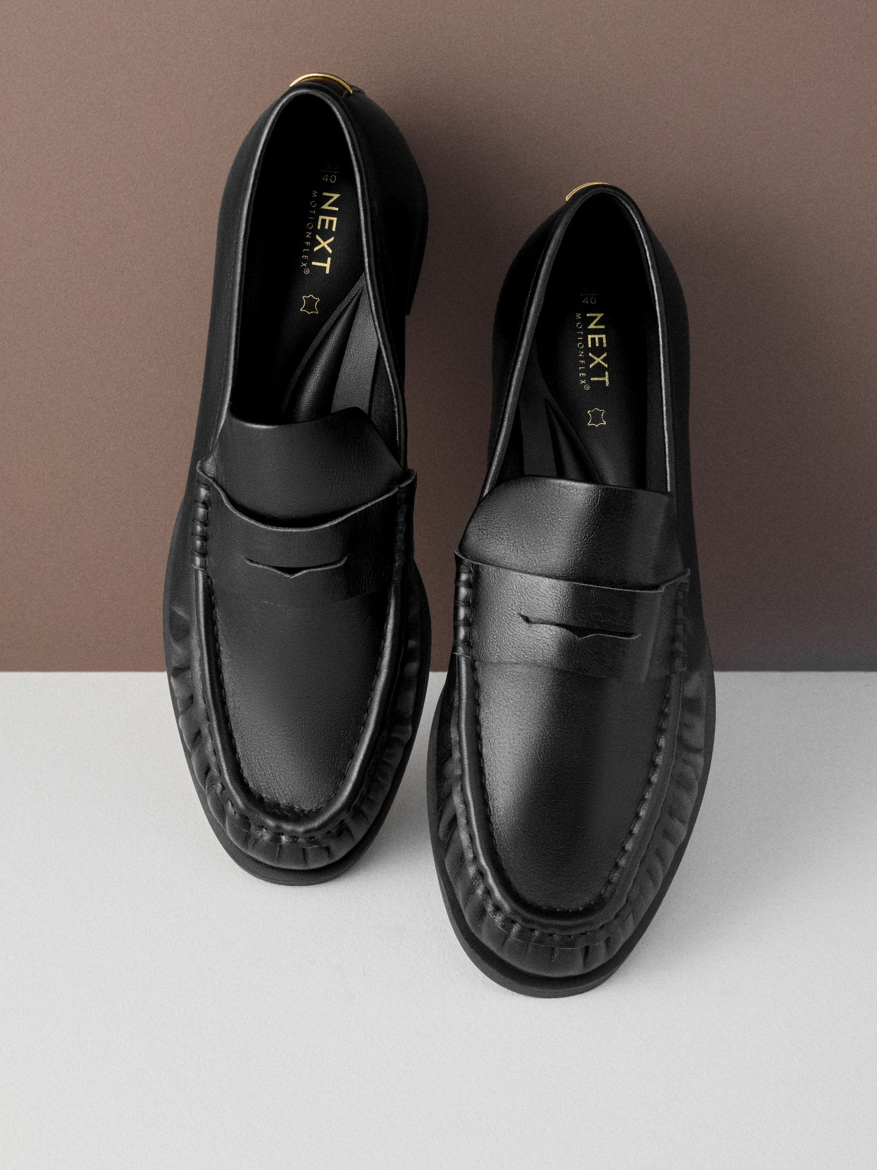 Buy Black Forever Comfort® Premium Leather With Motionflex Ruched Loafers from Next Ireland | Next EU