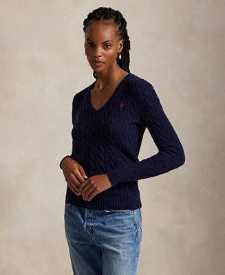 Women's Cable Wool-Cashmere V-Neck Sweater | Macy's