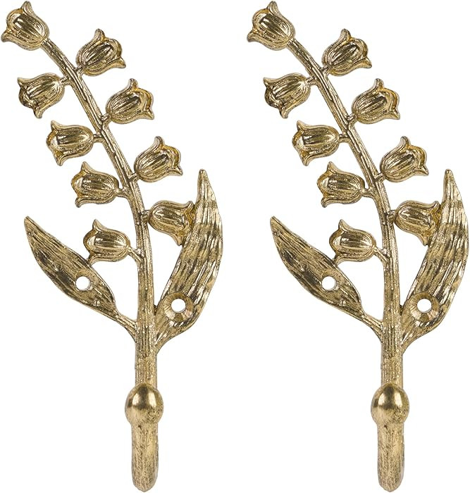 2PCS Golden Bellflower Hooks, Spring Blossom Robe Holders, Floral Bathroom Accessories with Curve... | Amazon (US)