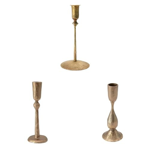 Creative Co-Op Hand-Forged Hammered Metal & Taper Candle Holder, Antique Brass Finish | Amazon (US)