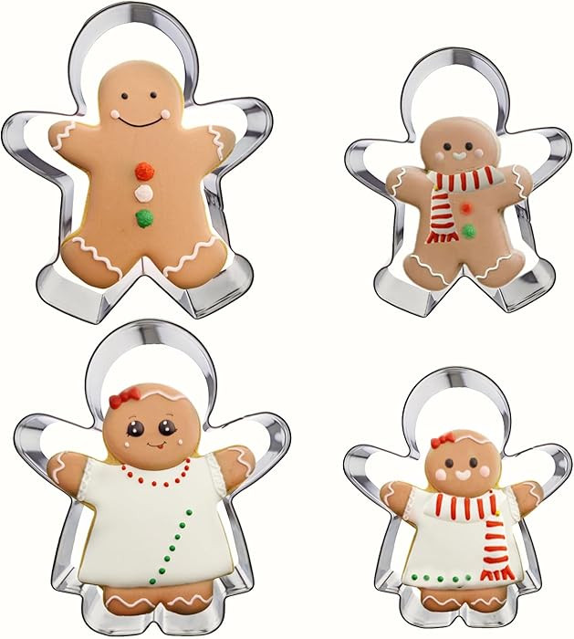 4Pcs Gingerbread Man Cookie Cutters, Size 4.5" 3.1" Ginger Boy and Girl Shaped Holiday Cookie Cut... | Amazon (US)