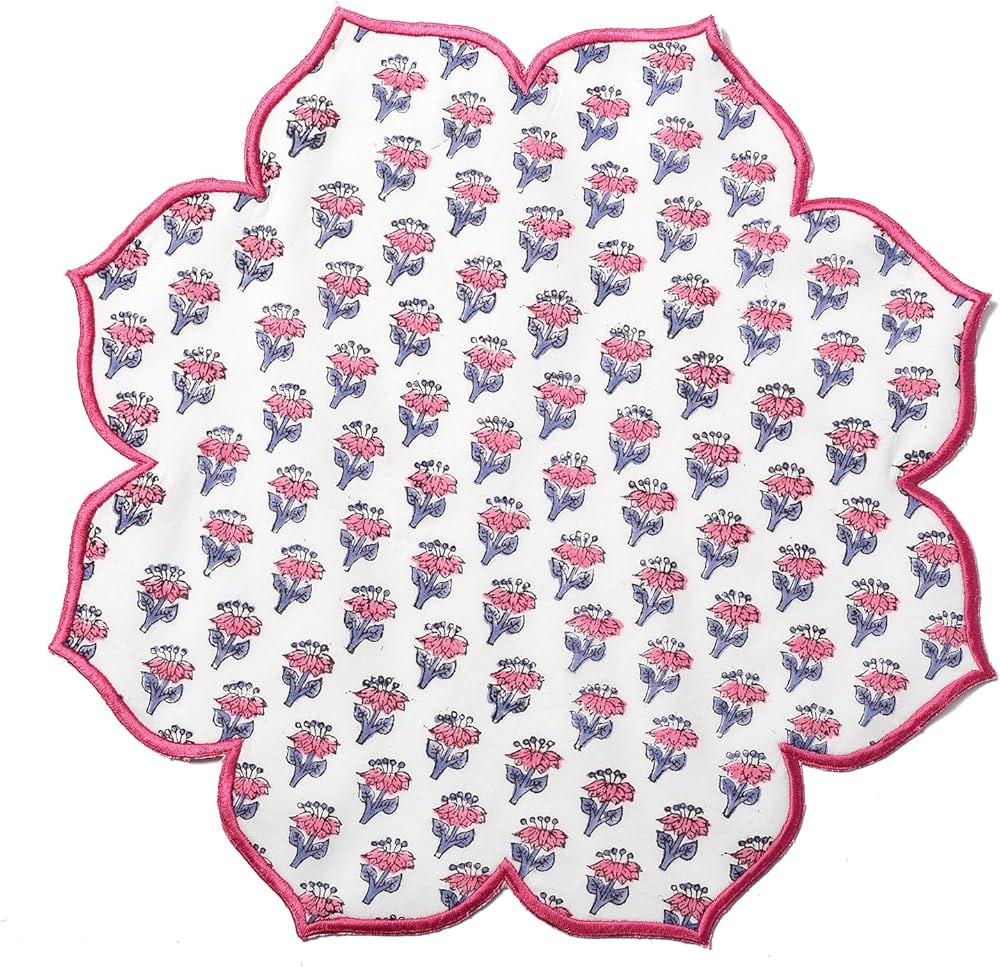 CPC Scalloped Table Placemats Set of 4 100% Cotton Hand Block Printed Flower Shaped-Dinner, Buffe... | Amazon (US)