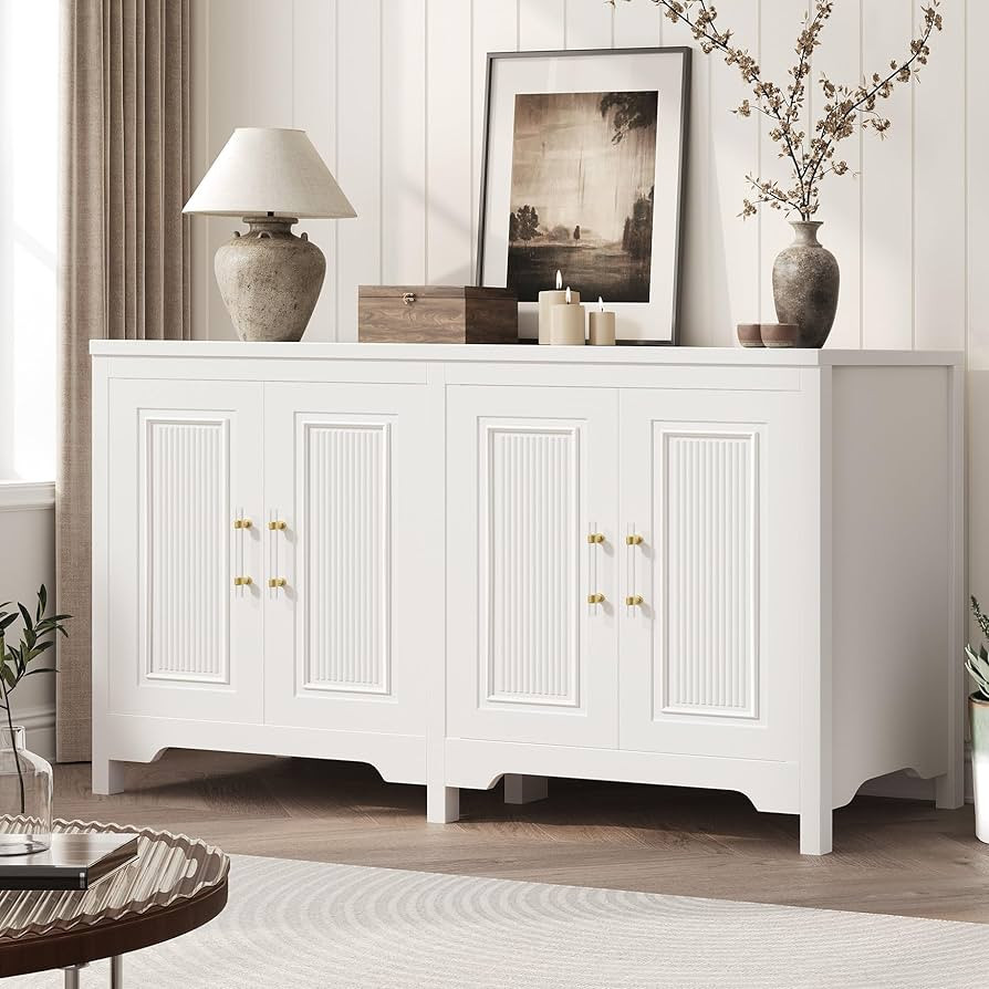 Kitchen Storage Cabinet, 55" White Cabinet with Shelves and Storage, Modern Farmhouse Coffee Bar ... | Amazon (US)