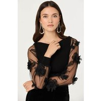 ASTR the Label | Meagan Floral Applique Sweater in Black | Size L | ASTR The Label (US)