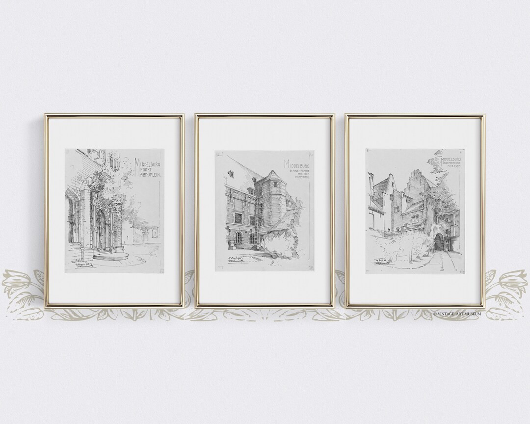 Vintage Architecture Sketch Art Set of 3 Antique Cityscape - Etsy | Etsy (US)