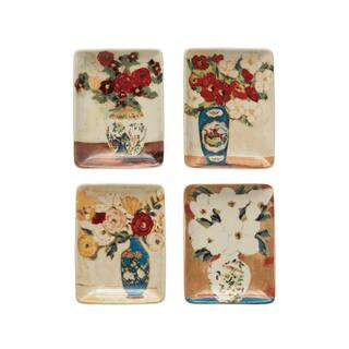 Storied Home Multicolor Flowers in Vase Print Stoneware Dish (Set of 4) DF6364SET - The Home Depo... | The Home Depot
