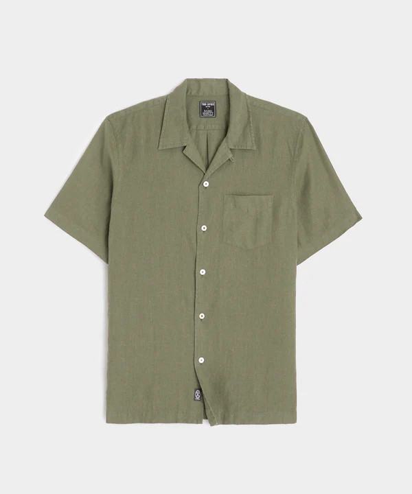 Sea Soft Irish Linen Camp Collar Shirt in Faded Surplus | Todd Snyder
