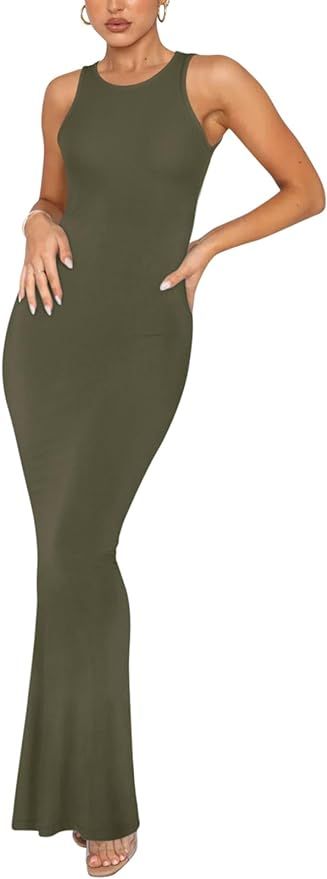 REORIA Women's Summer Sexy Lounge Tank Long Dress Elegant Sleeveless Halter Neck Bodycon Maxi Dre... | Amazon (US)