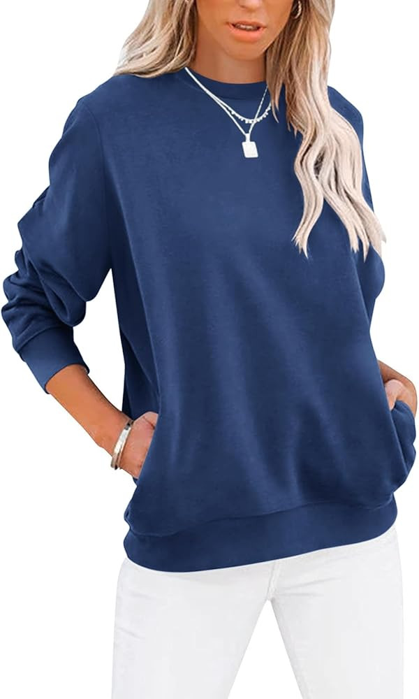 TICTICMIMI Women's Casual Long Sleeve Color Block/Solid Tops Crewneck Sweatshirts Cute Loose Fit ... | Amazon (US)