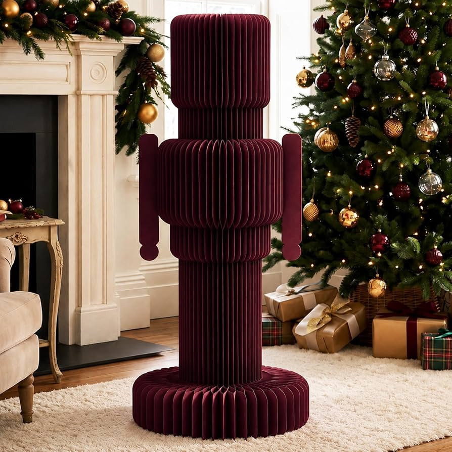 Leinuosen Large Paper Burgundy Red Nutcracker, Christmas Honeycomb Decor | Amazon (US)