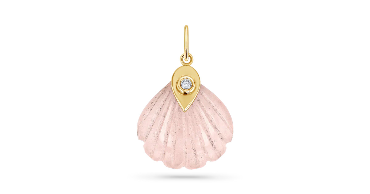 14K Gold Venus Rose Quartz Shell Diamond Charm | Baby Gold