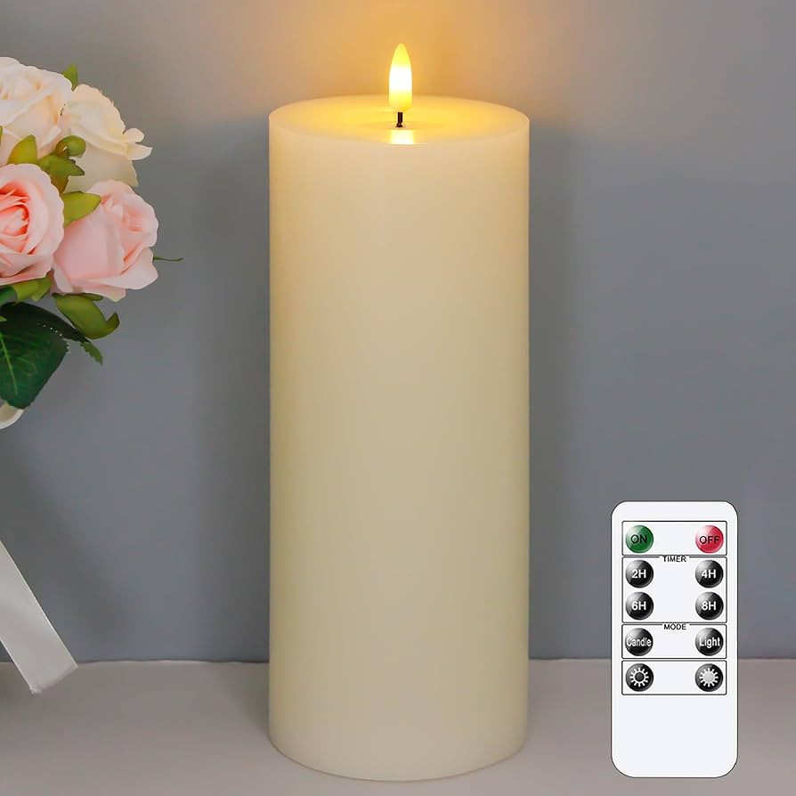 4" x10" Flameless Flickering Remote Ivory Candles with Candle Grease and Timer, LED Battery Opera... | Amazon (US)