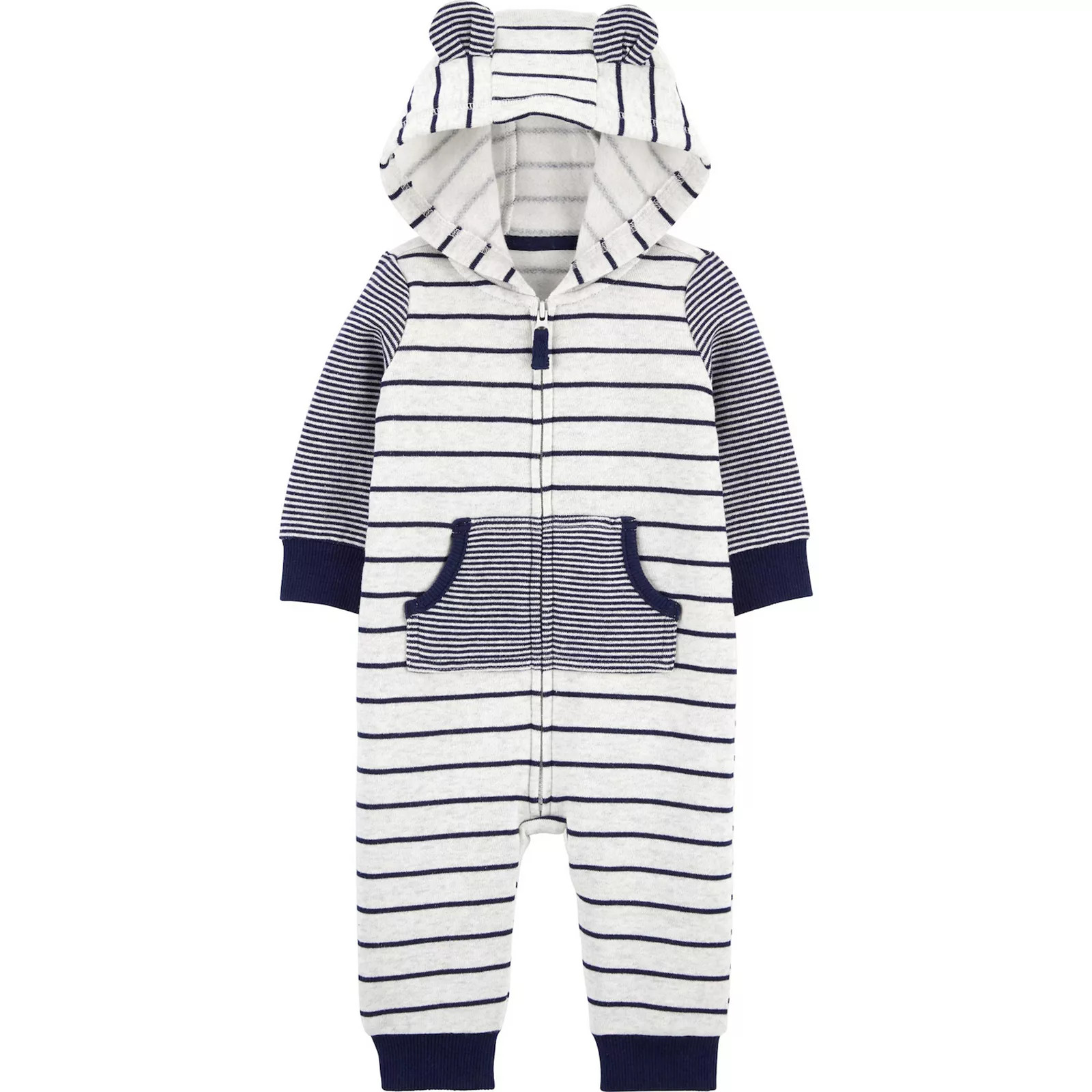 Baby Boy Carter's Striped Fleece Hooded Jumpsuit, Infant Boy's, Size: 12 Months, Blue Stripe | Kohl's