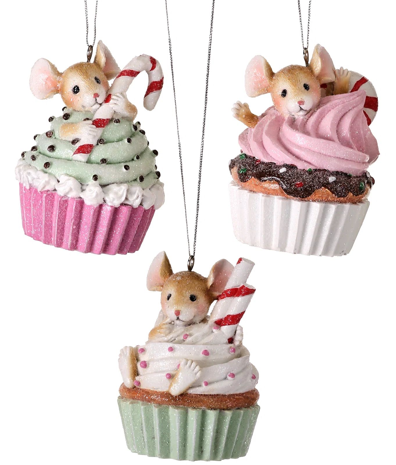 6 Piece Resin Cupcake with Mouse Holiday Shaped Ornament Set | Wayfair North America
