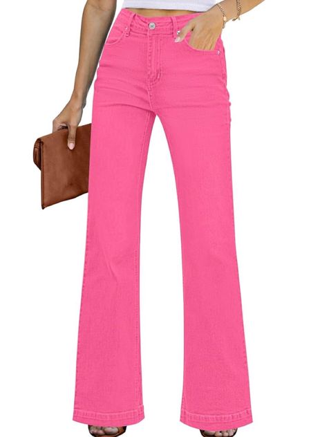 How fun are these hot pink flare pants from Amazon?! So cute for spring and summer! Easter outfit idea!! Pink pants! Amazon outfit idea!! 